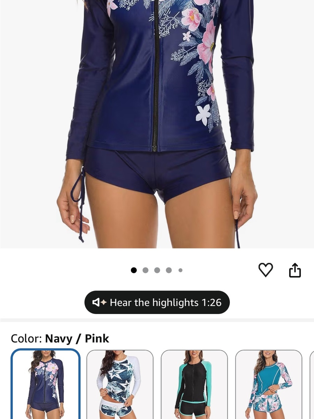 Navy & Pink Floral Zip-Front Women's Rash Guard Swim Top